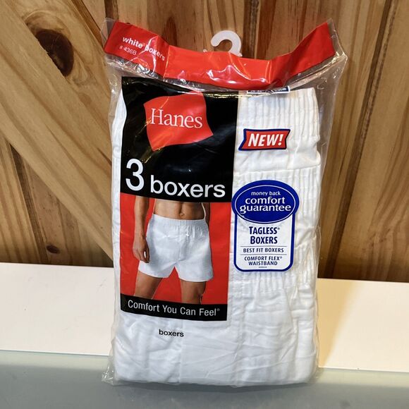 Vintage 2007 Hanes Boxer Briefs Mens L White, SEALED Cotton Blend 3 Pair Tagless - Picture 1 of 7